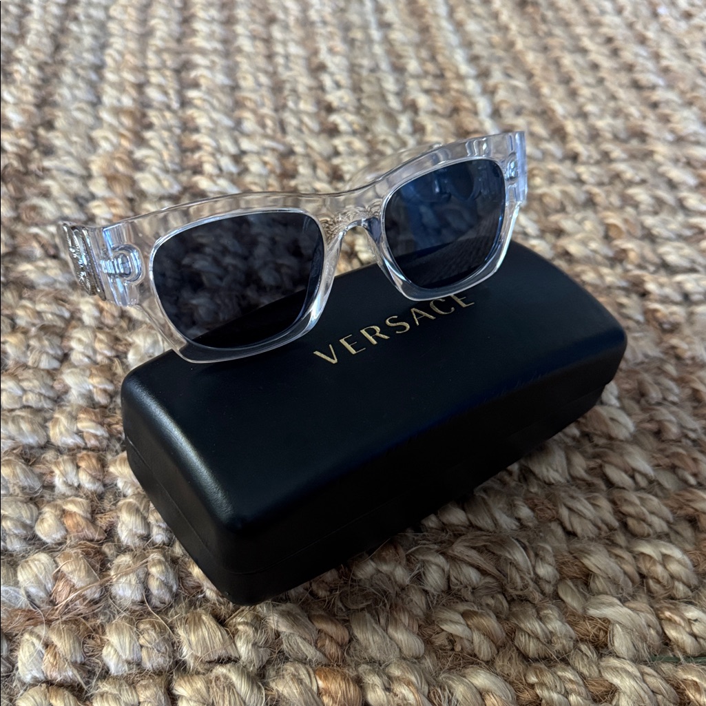 Versace 4479 U 148/80 Clear Dark Blue Grey Square Women Sunglasses